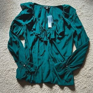 NWT Jcrew 100% silk Rich Green ruffle dress blouse